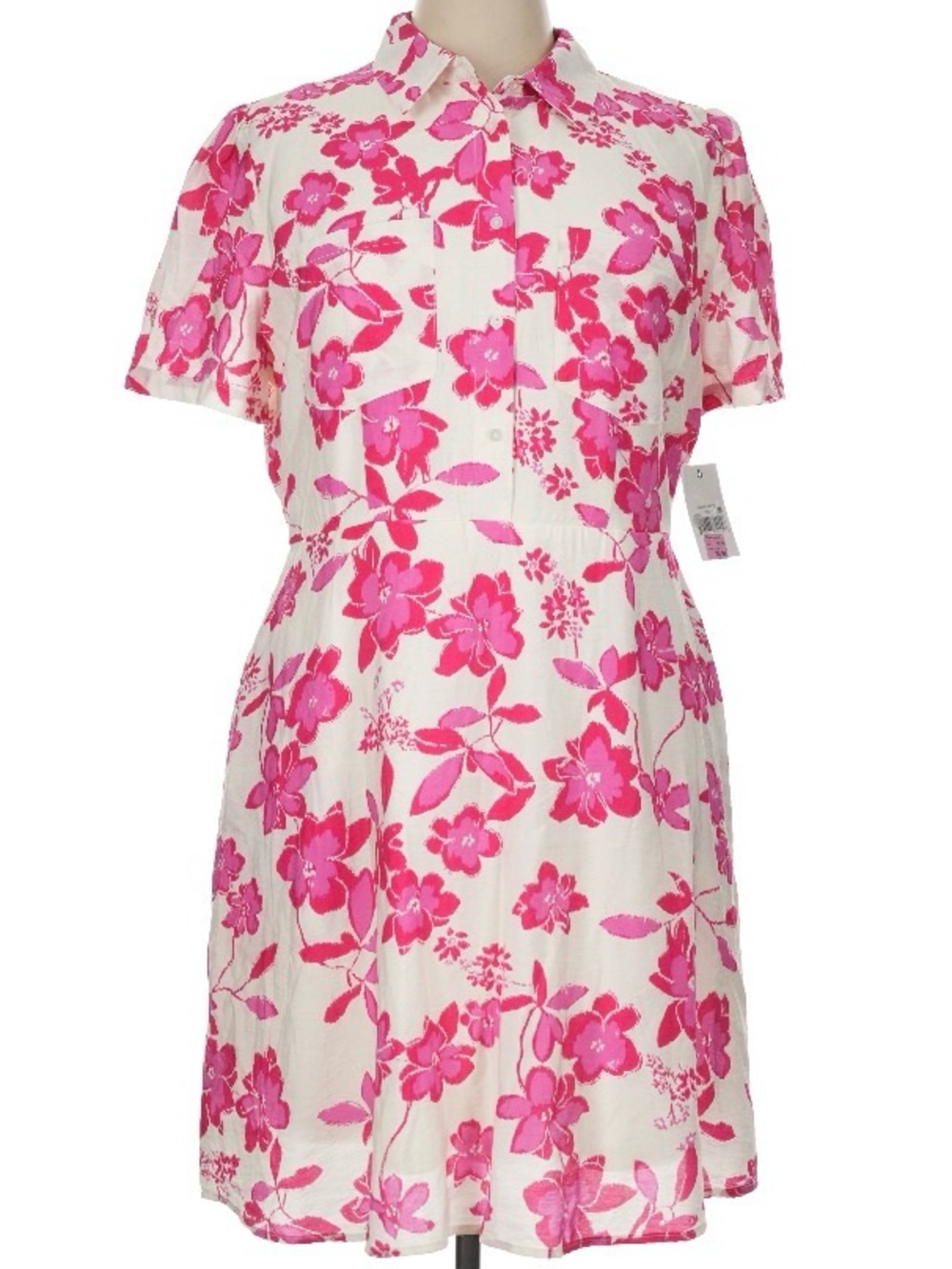 NWT Ophelia Roe Classic Button-Front Mini Shirt Dress White & Pink Floral XL